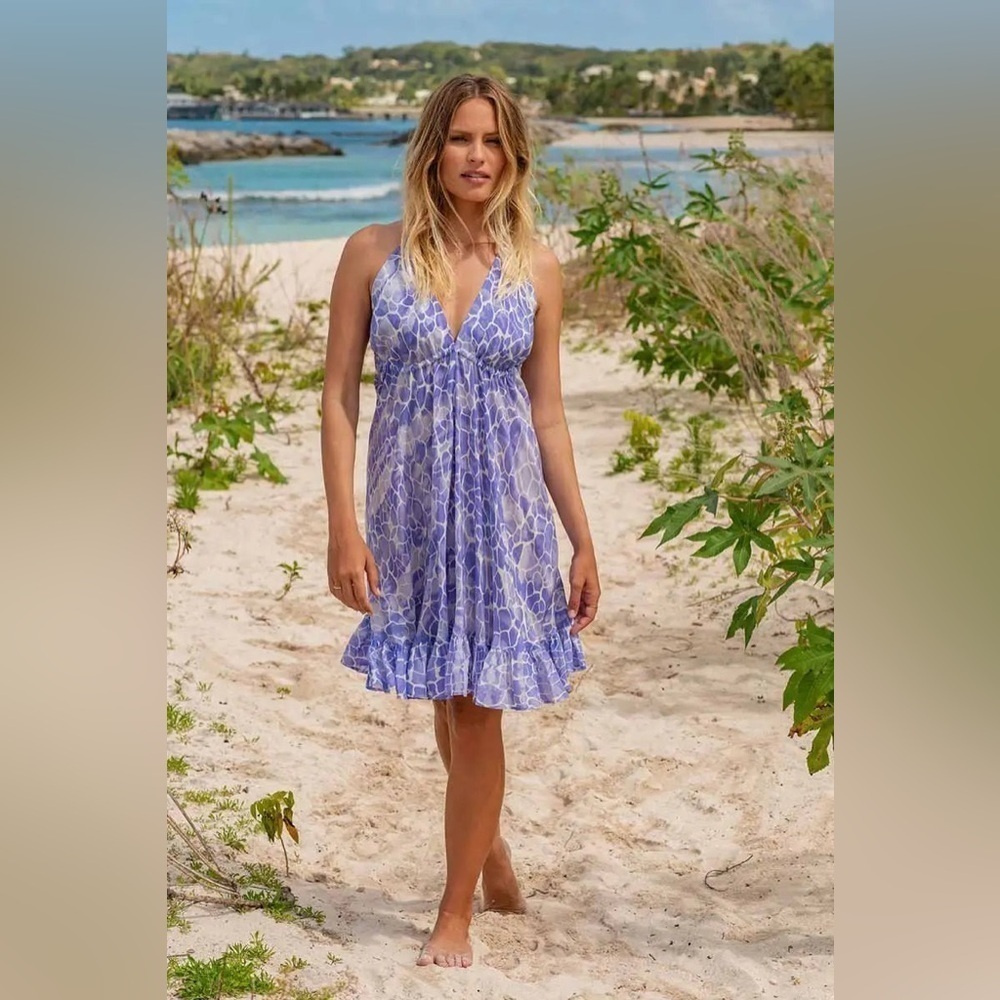 NWT Sophia Alexia Silk Mini Ibiza Dress Lilac Pebbles One Size Beach Resortwear - Picture 1 of 13